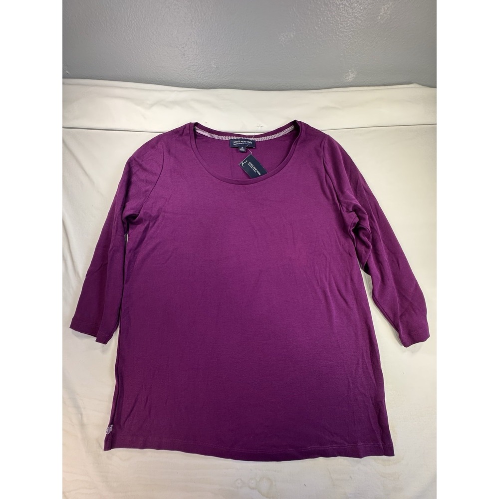 Jones New York Women's Purple Solid Knit Round Neck 3/4 Sleeve Blouse, 1X